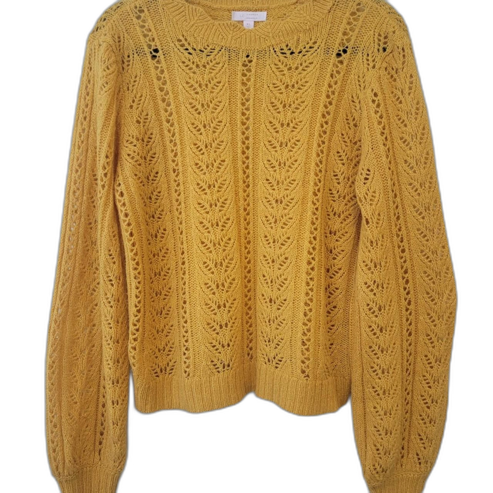 Yellow Cable Knit Sweater Openwork Size XL Cozy